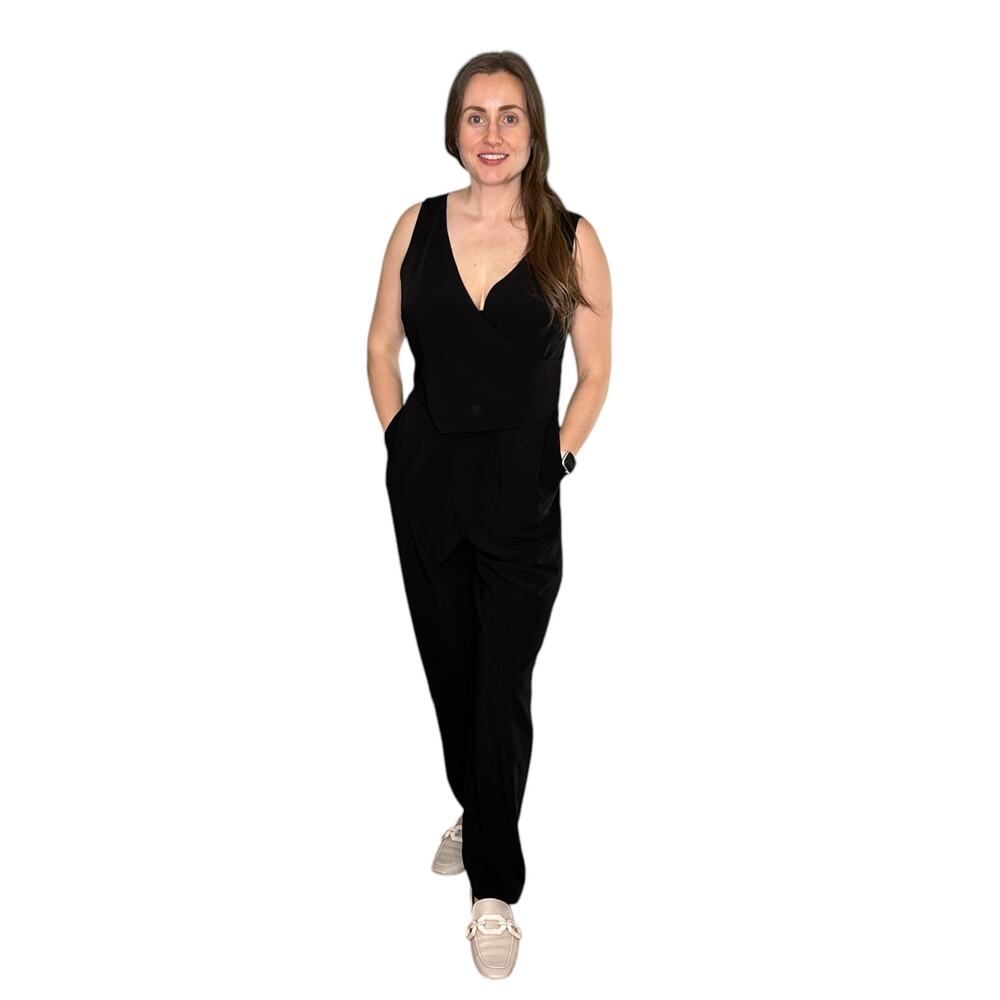 ALI & JAY Black One Piece V-Neck Slim Straight Leg Jumpsuit Women's Size Large‎